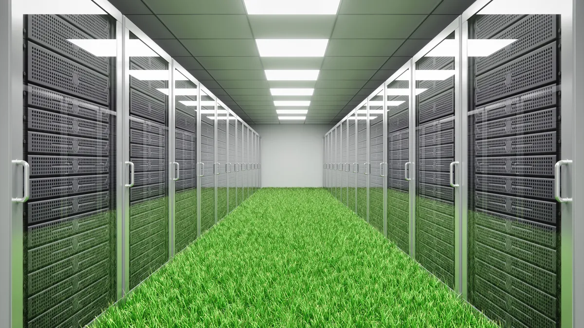 Cloud server room with grass floor.