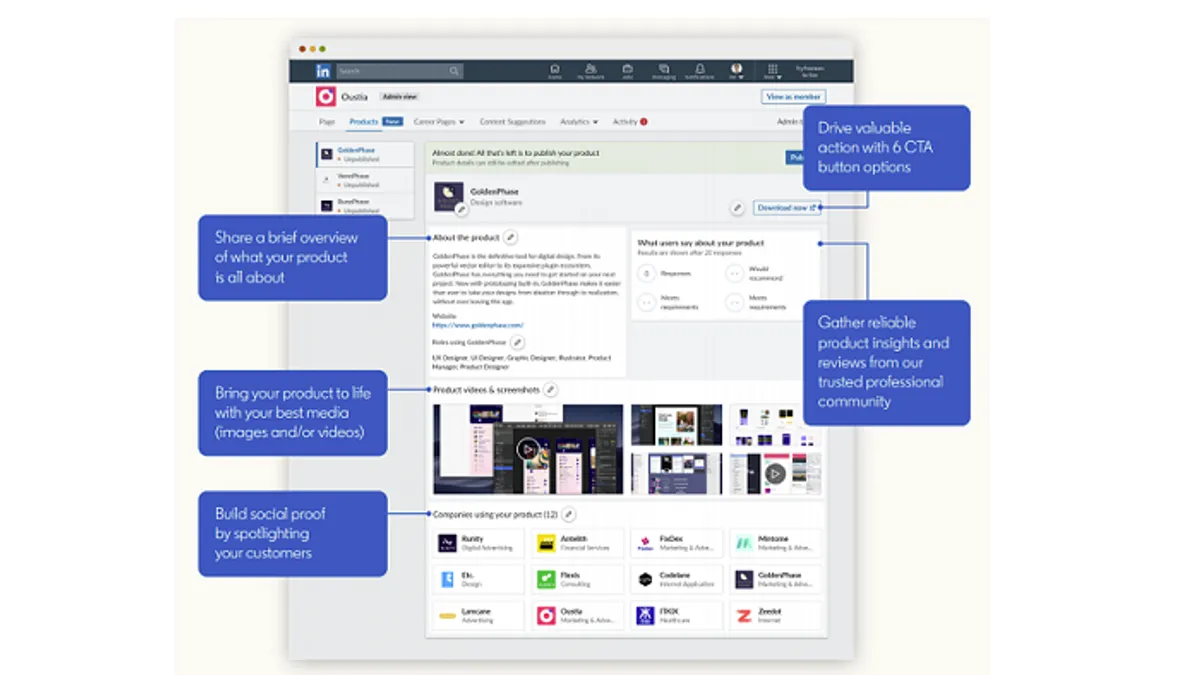 LinkedIn product pages