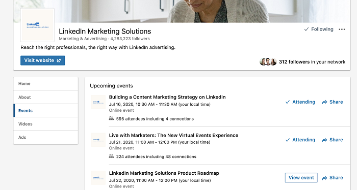 LinkedIn events tab