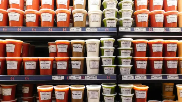 Large display of homemade sauces from Uncle Giuseppe's private label line