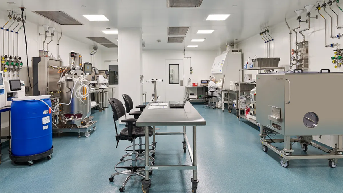 Science lab with table in the middle.