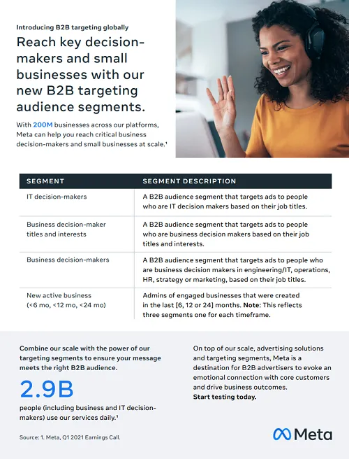 Meta B2B targeting categories