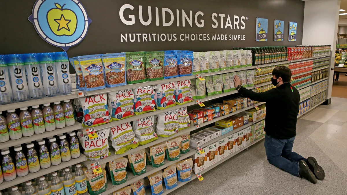 In-store merchandise wall featuring healthy food items