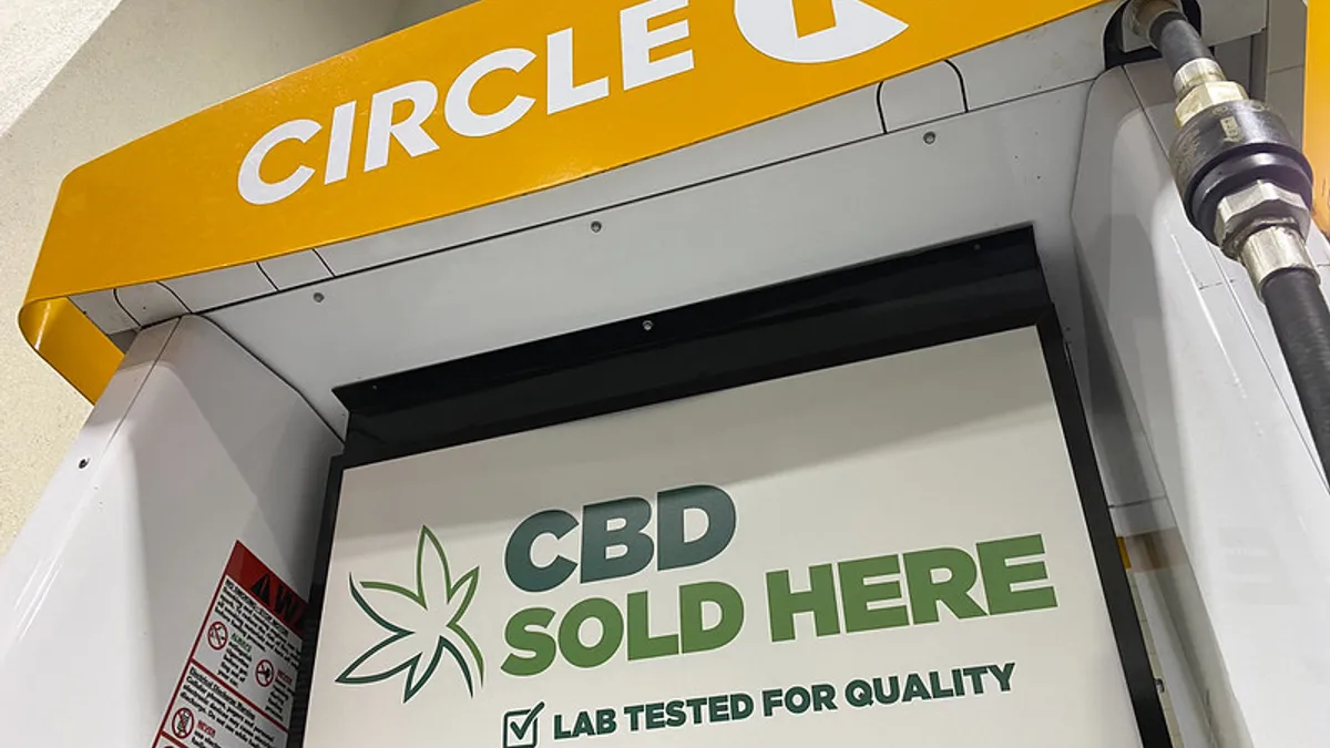 A photo of a Circle K sign indicating CBD sales.