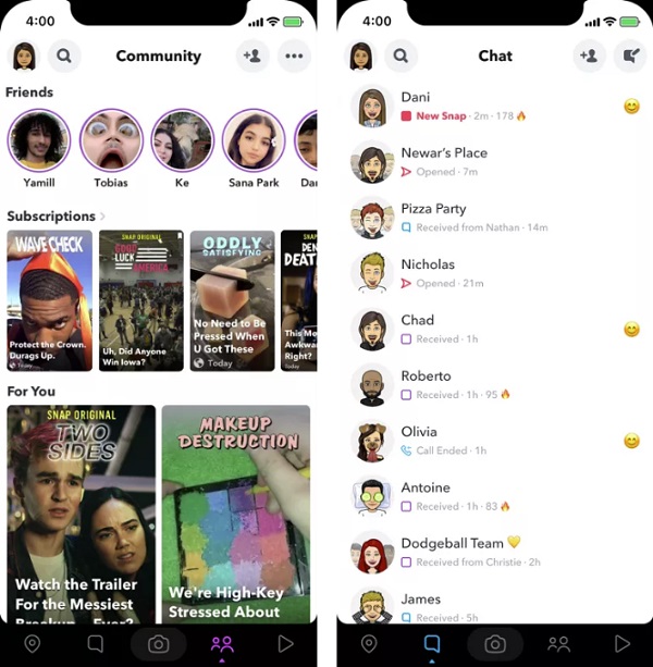Snapchat redesign test