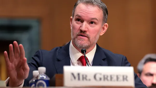 Jamieson Greer testifies during his Senate Finance Committee confirmation hearing on Feb. 6 in Washington, DC.