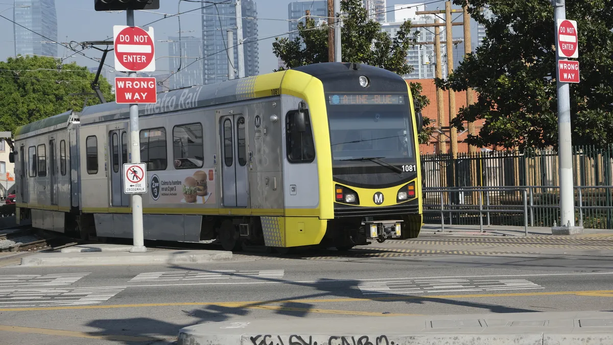 Los Angeles Metro train in downtown LA.