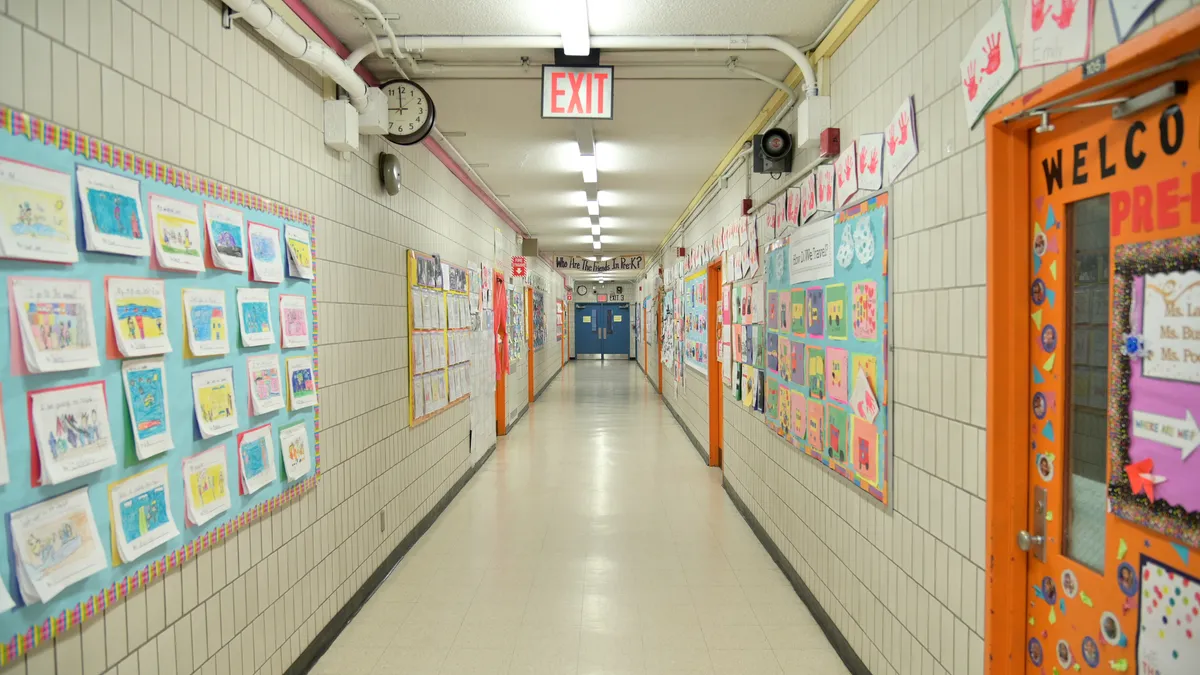 An empty hallway at a Manhattan public school.