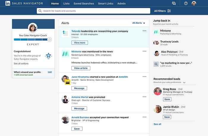 LinkedIn Sales Navigator alerts