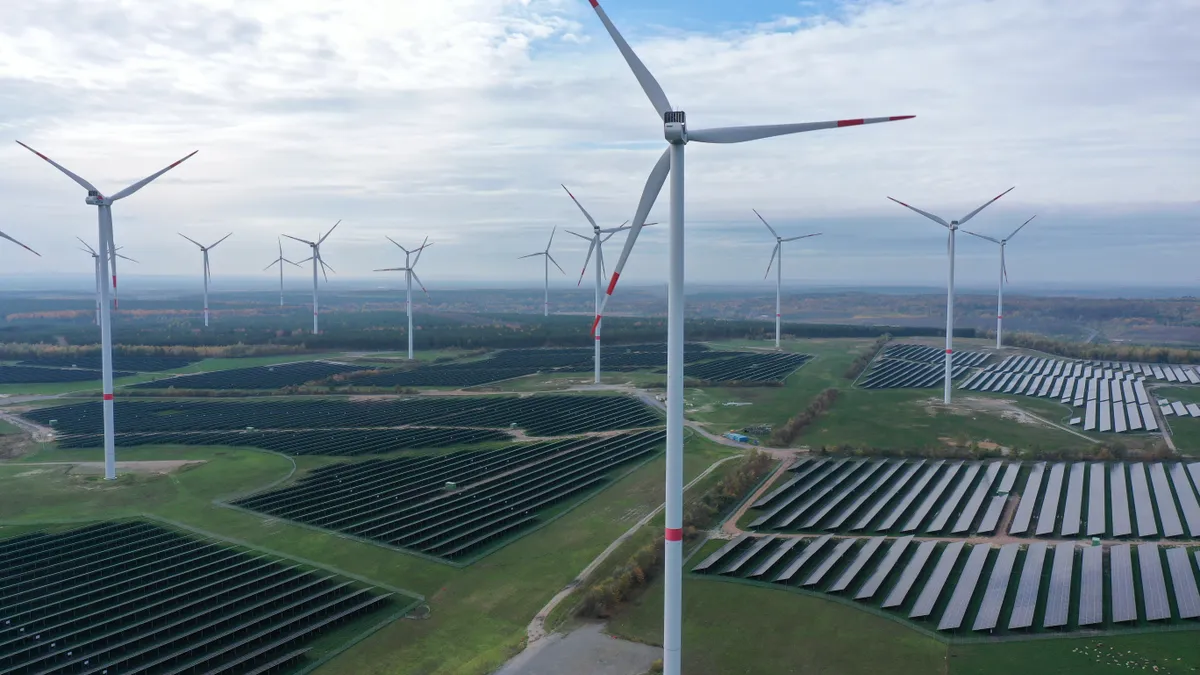 An aerial view of German solar and onshore wind farm