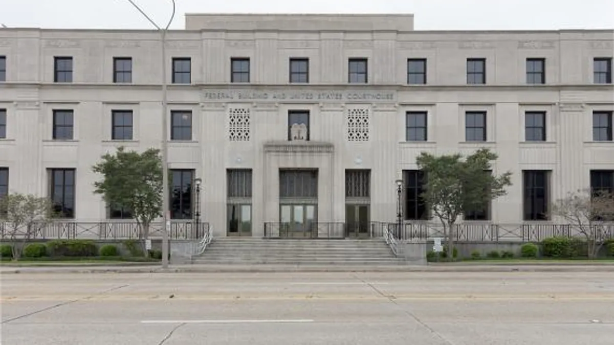 The facade of the Baton Rouge Federal Building and U.S. Courthouse in Baton Rouge, Louisiana