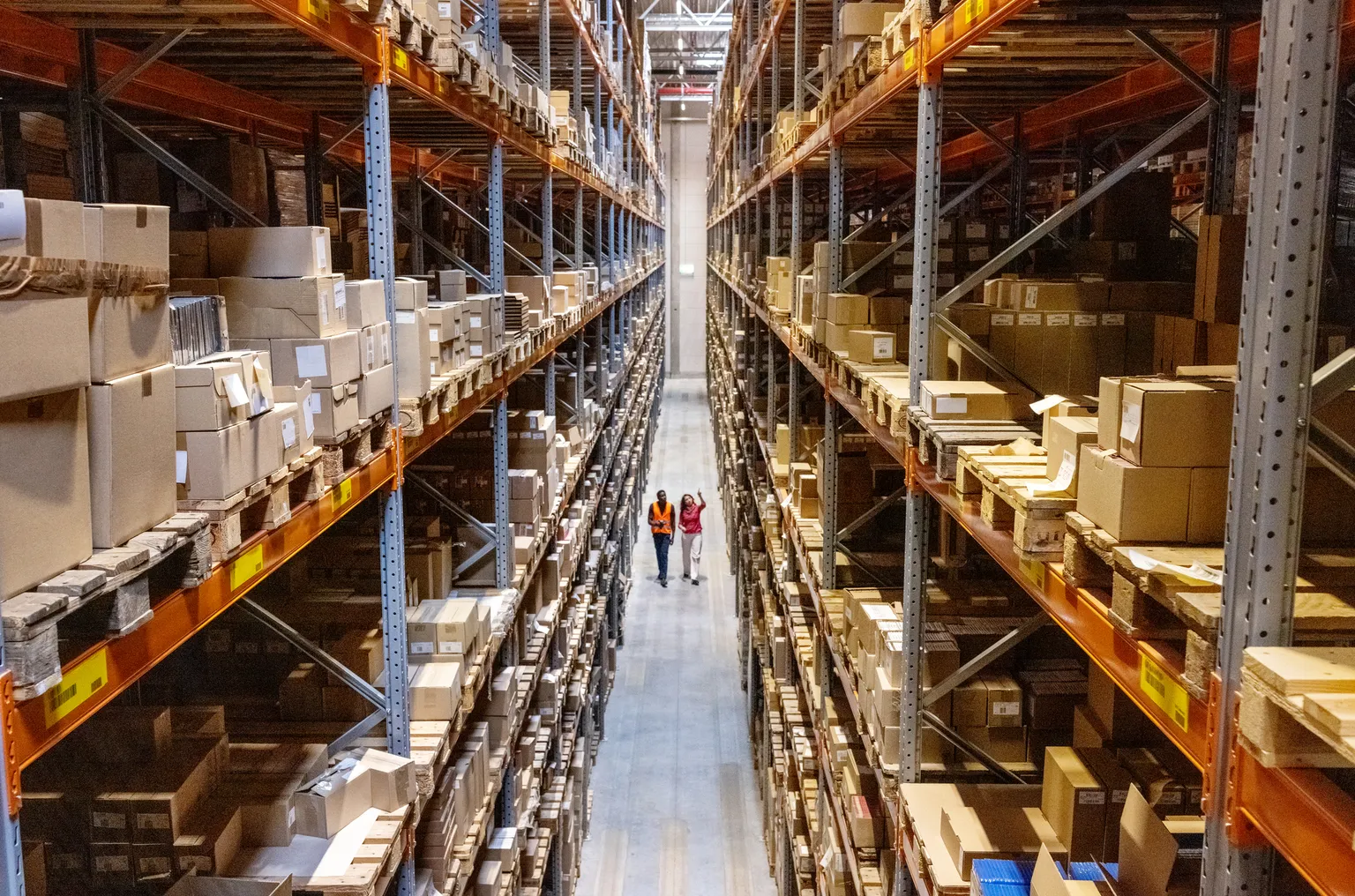 Aerial view of warehouse with boxes