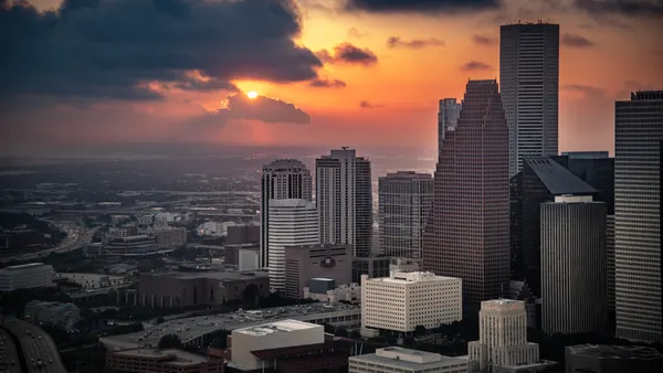 The skyline of downtown Houston, Texas shot at dawn