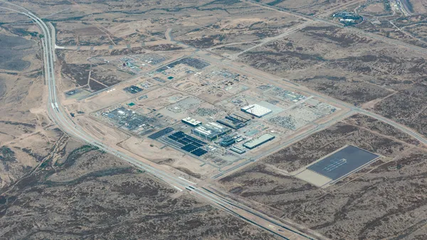 Aerial view of the new computer chip factory that's being built by The Taiwan Semiconductor Manufacturing Company in Arizona on the North side of Phoenix.