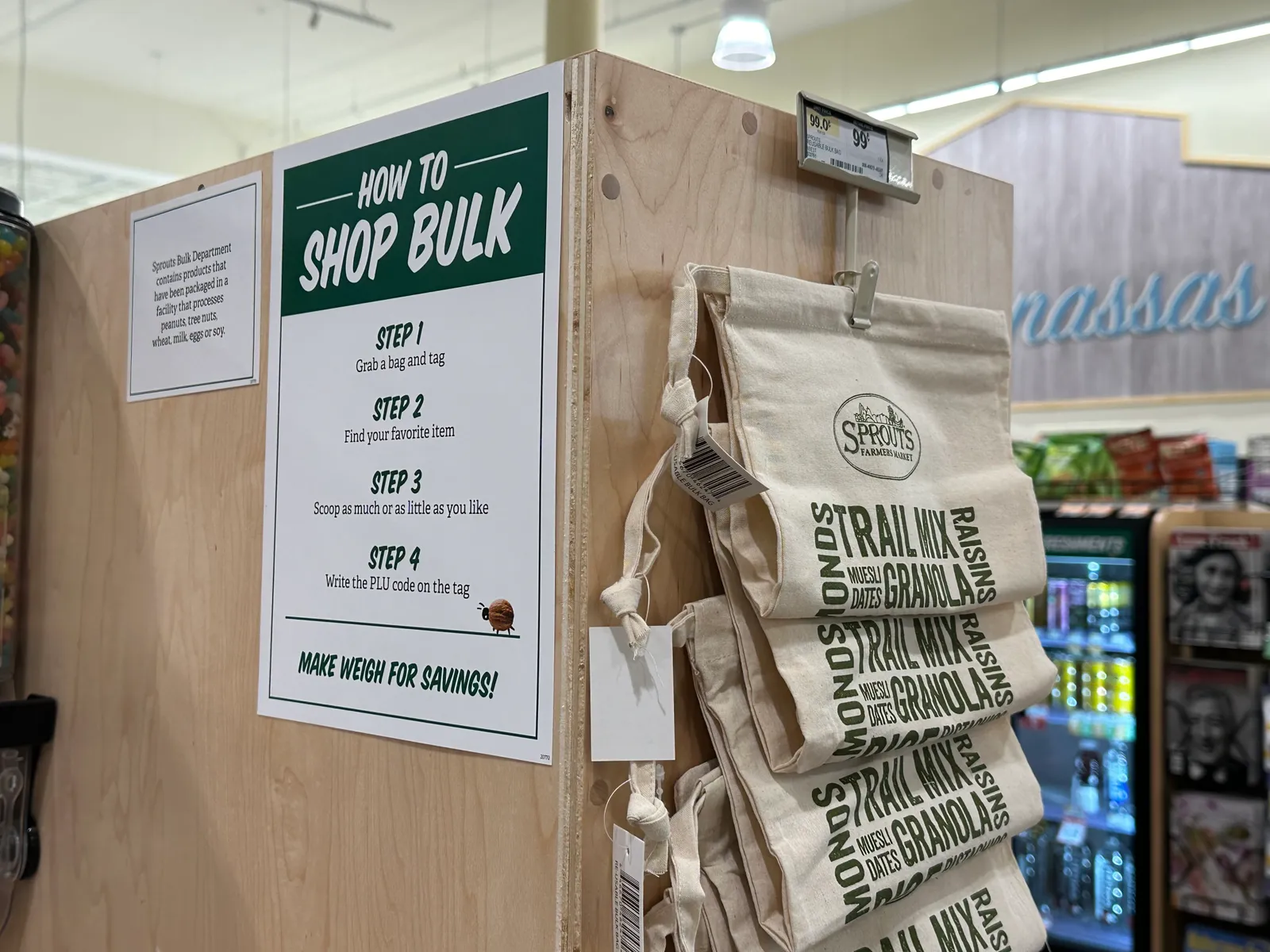 Sprouts' reusable bulk bins bags and bulk bin instructions