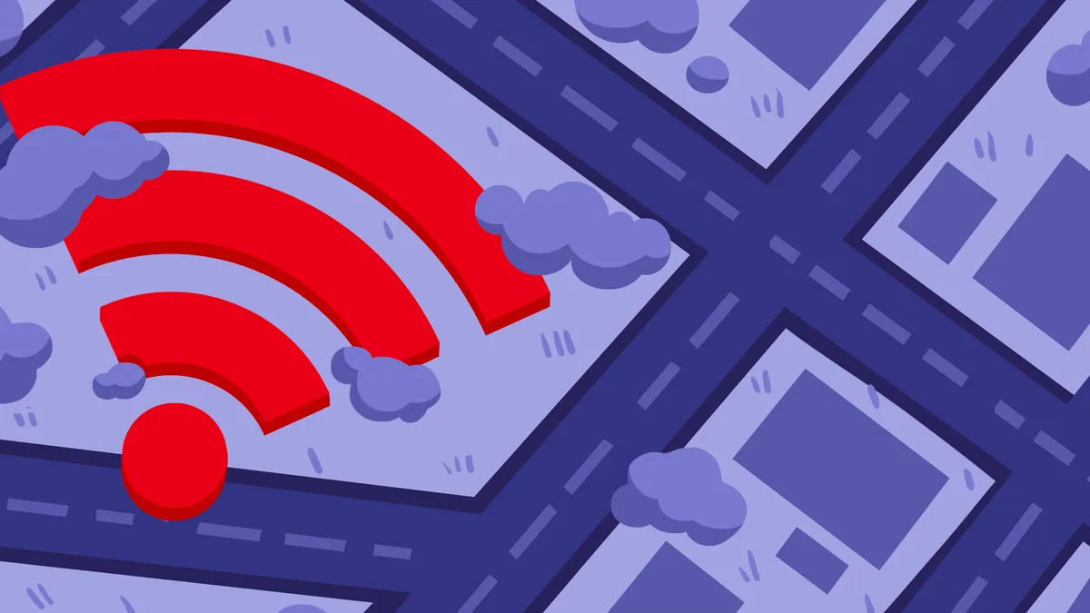 Illustration of Wi-Fi's reach only covering a portion of a map.