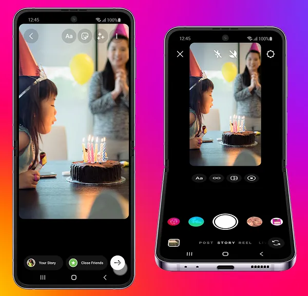 Instagram recording on Samsung flip phones