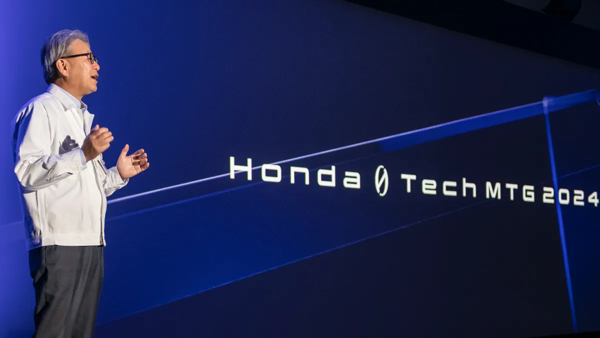 Honda Motor Co. CEO Toshihiro Mibe delivers a keynote at the company's 0 Series tech meeting on Oct 9. in Japan.