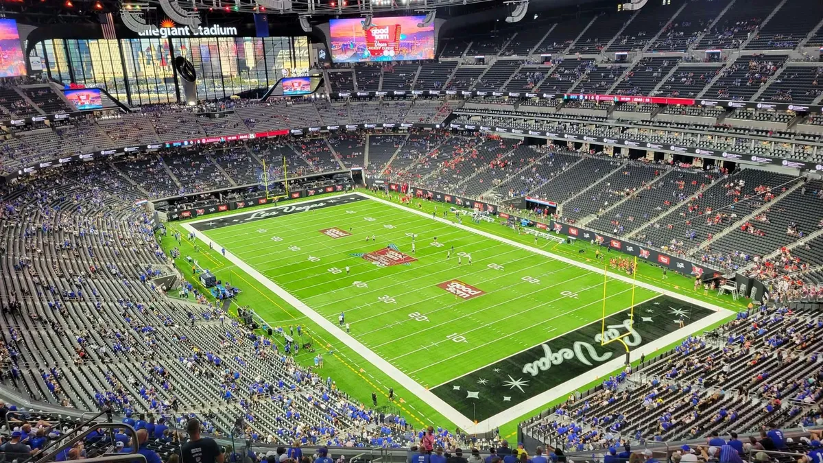 A view of Allegiant Stadium from the upper seating sections.