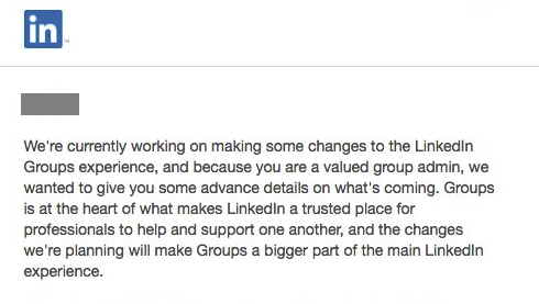 LinkedIn groups comeback message