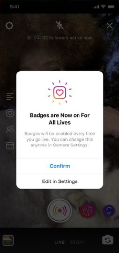 Instagram live stream badges