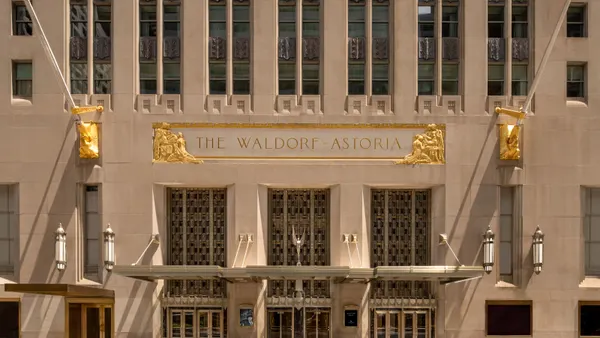 The exterior of the Waldorf Astoria.