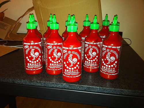 Sriracha sauce bottles