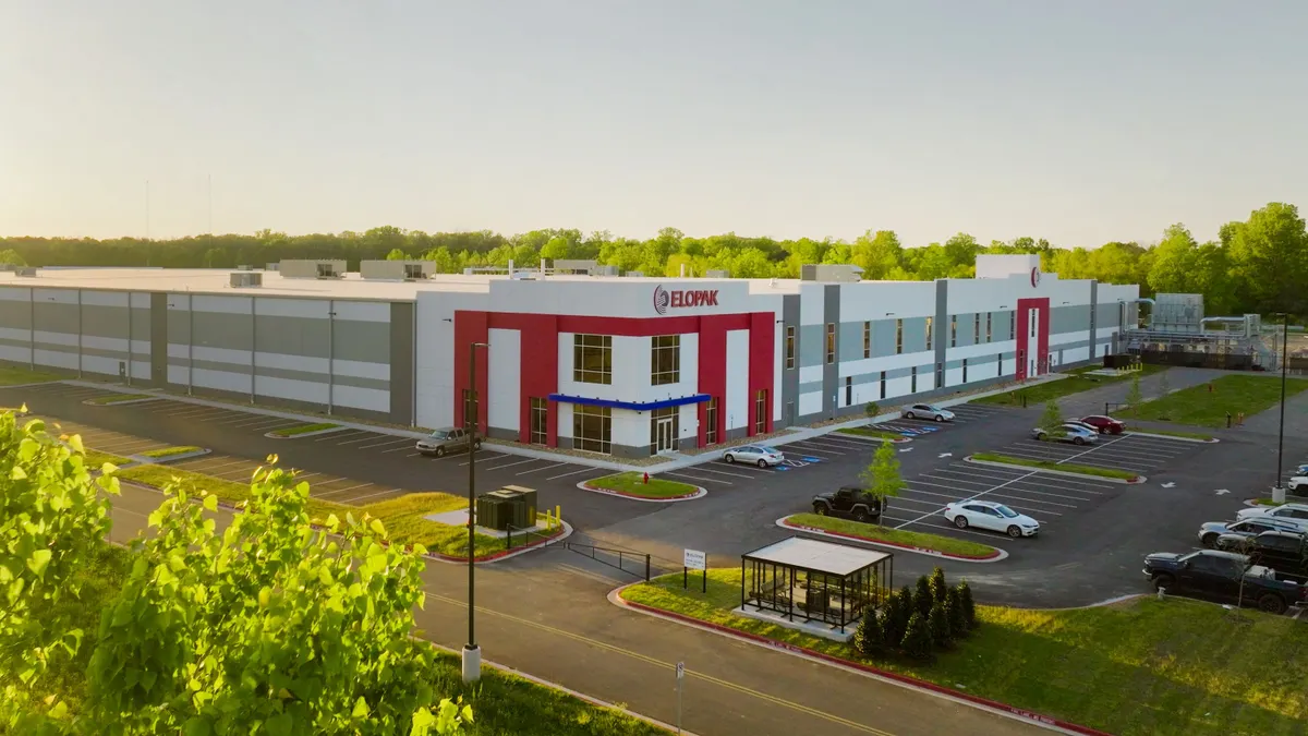 Exterior aerial view of Elopak's carton converting plant in Little Rock, Arkansas.