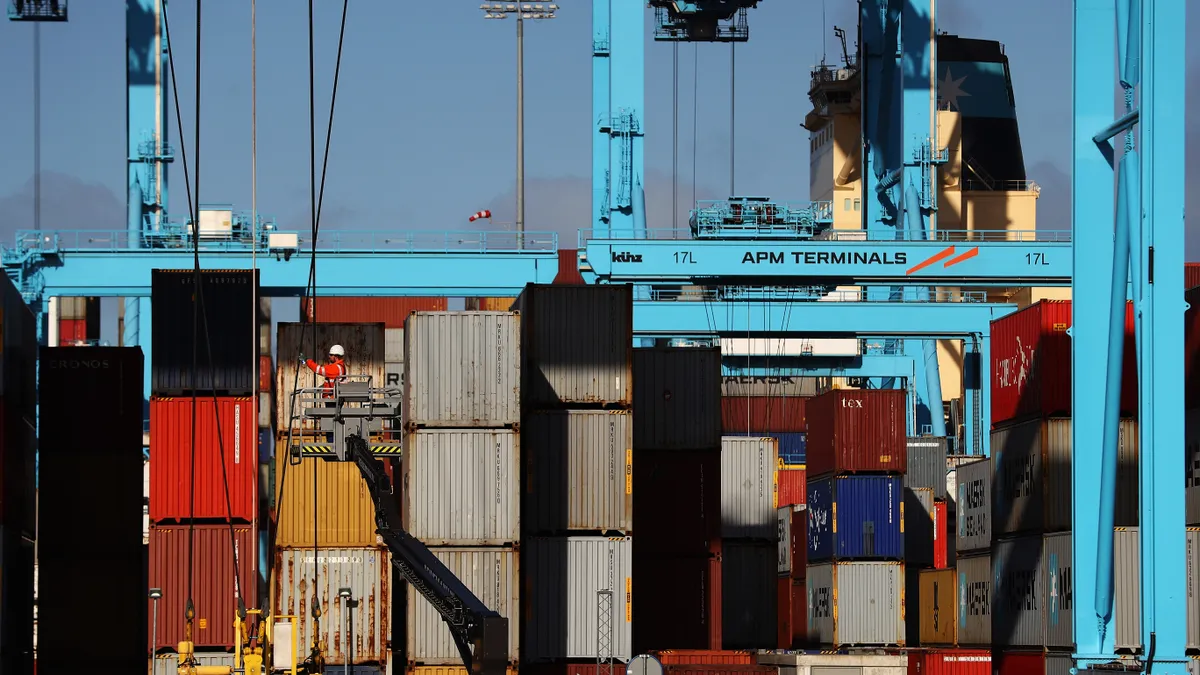 A general view of shipping containers and cranes at the Port of Rotterdam on October 27, 2017 in Rotterdam, Netherlands.