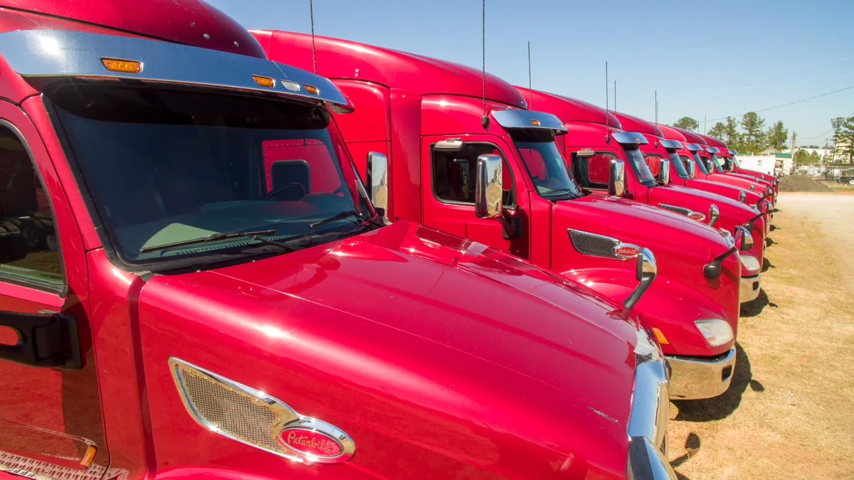 A row of red trucks