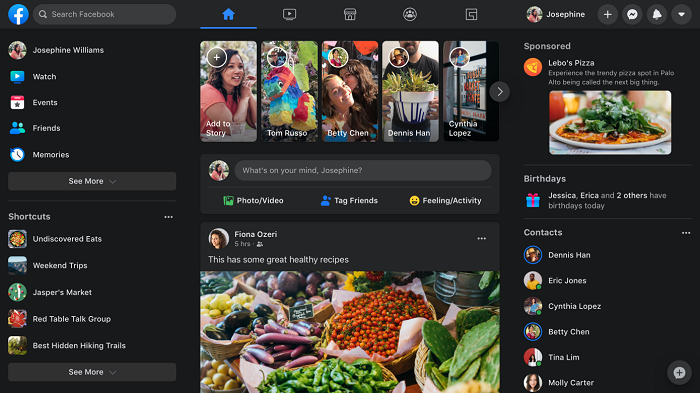 Facebook dark mode on desktop