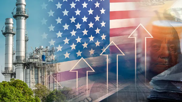 An animated graphic of the American flag and a hundred dollar bill