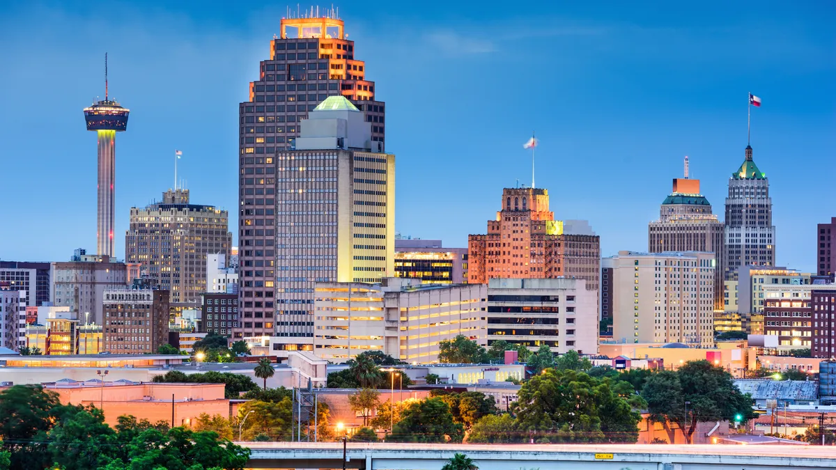 Skyline of San Antonio at night.