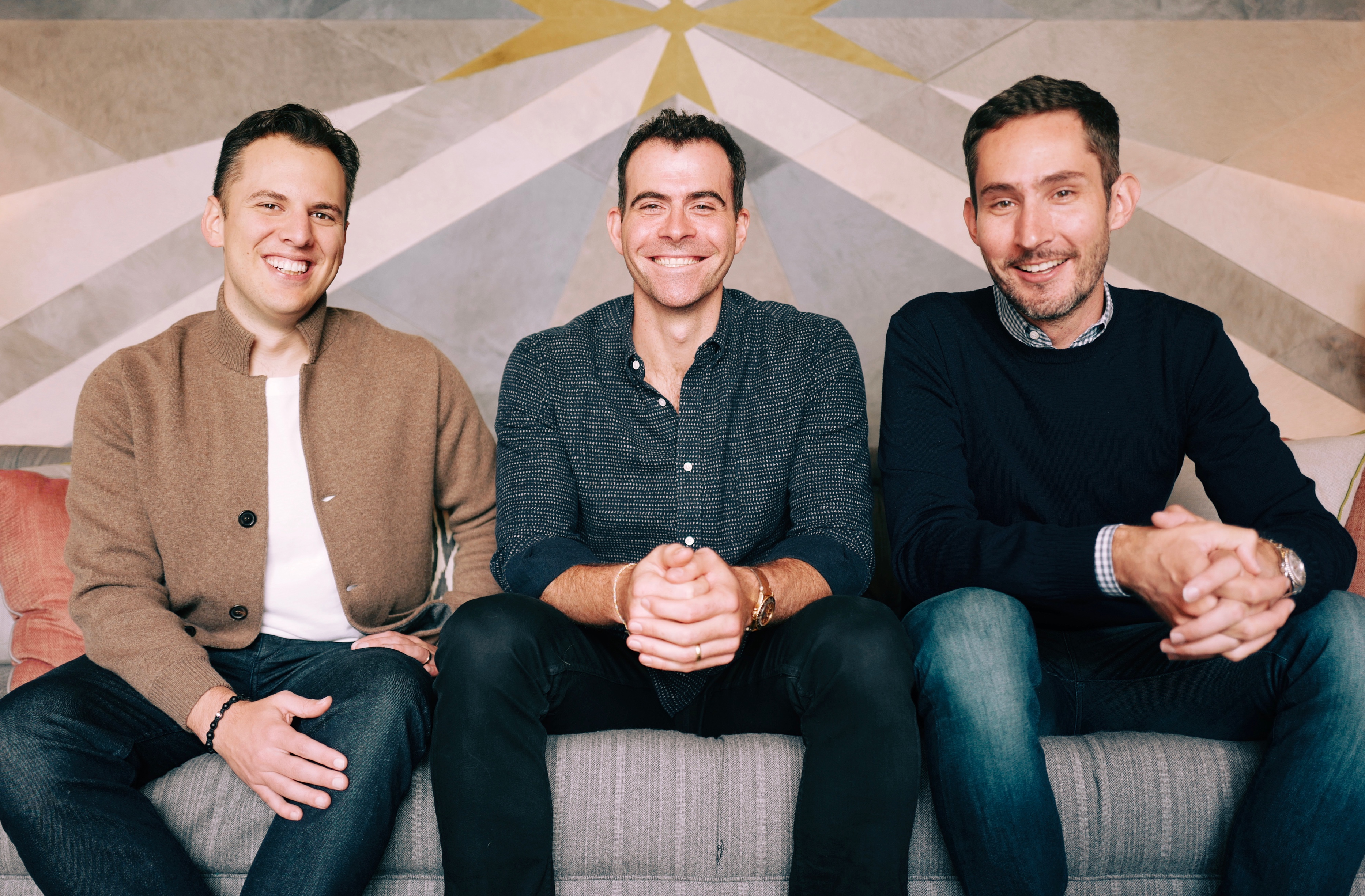 Adam Mosseri sitting with Mike Krieger and Kevin Systrom