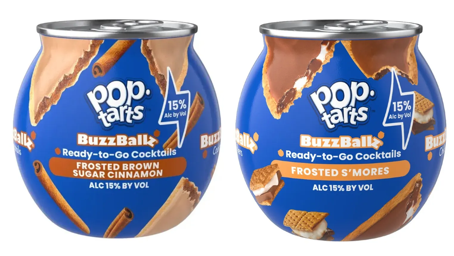 Two cans of BuzzBallz poptarts flavor are next to each other.
