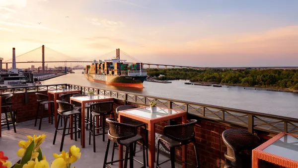 Hotel rooftop with skyline view