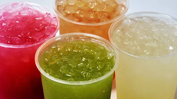 A close-up photograph of four drinks from Sweetgreen.