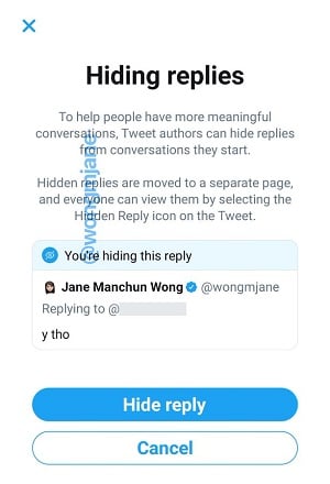 Twitter hide replies