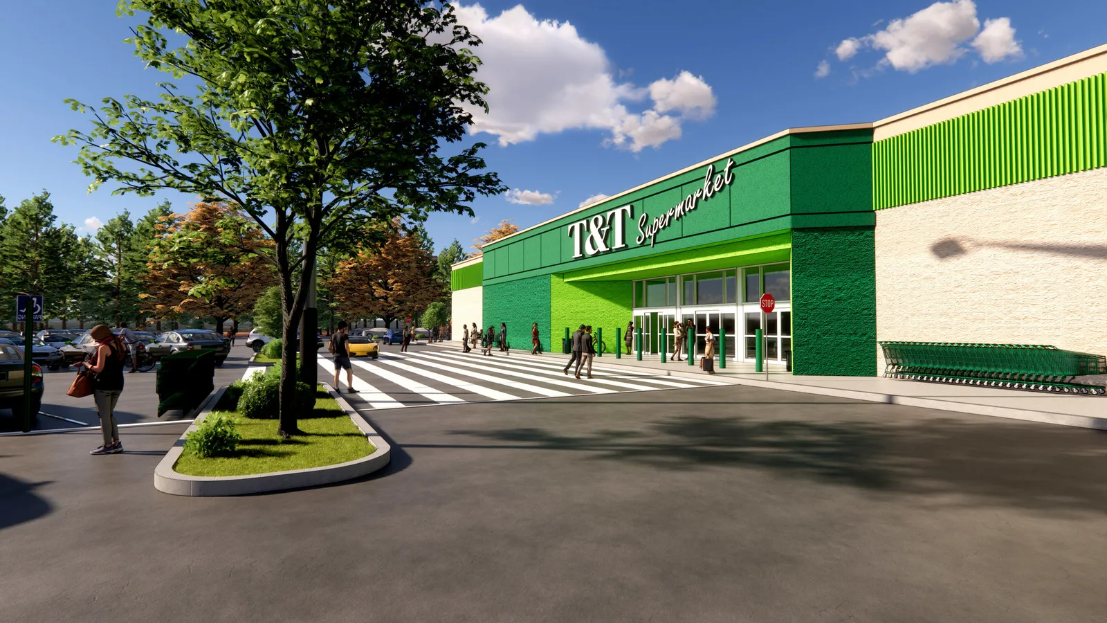 Rendering of a green store exterior