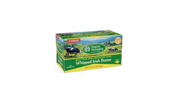A box of butter with Graphic Packaging International branding on the outside.