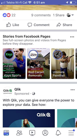 Facebook Page Stories mid-feed promo
