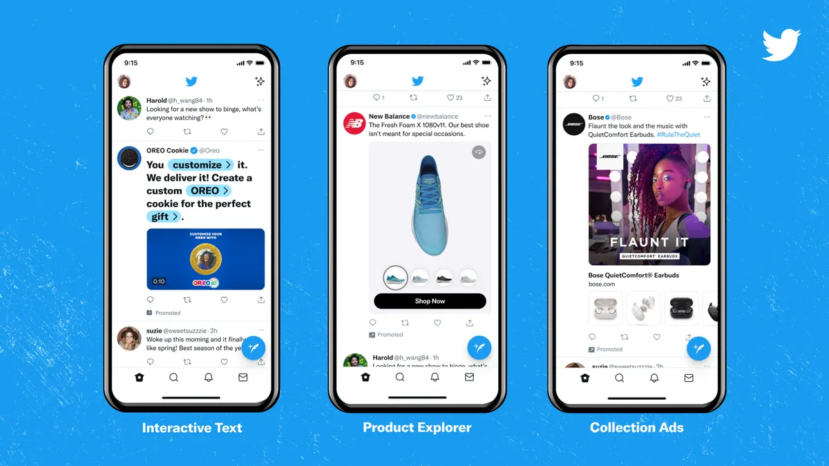 Twitter new ad formats retrieved by Marketing Dive on April 1, 2022