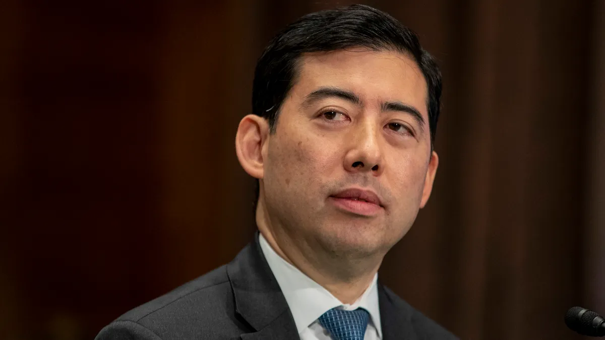 Mark Toshiro Uyeda testifies at a Senate hearing.