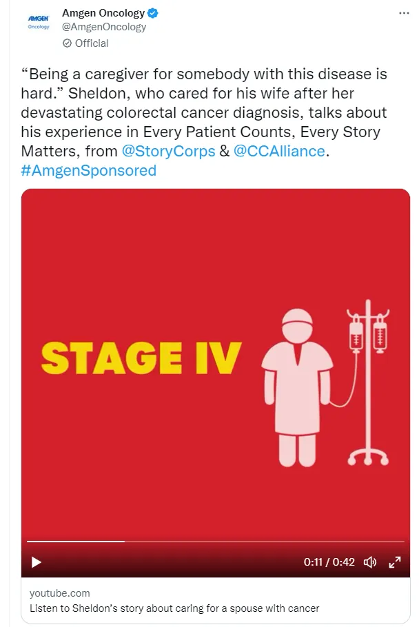 Screenshot of Amgen tweet.