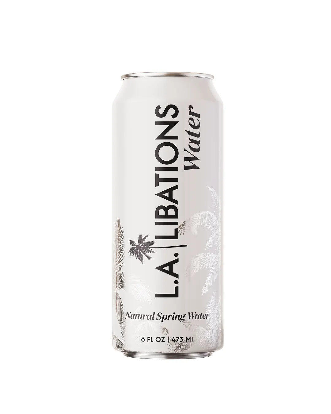 An aluminum can with branding for L.A. Libations water on the outside.