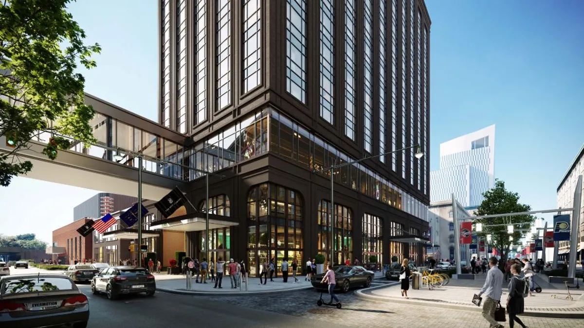A rendering shows a hotel development in downtown Indianapolis.