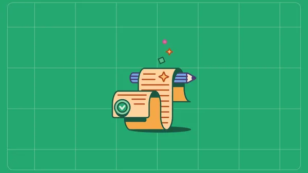 An image with scroll and pencil