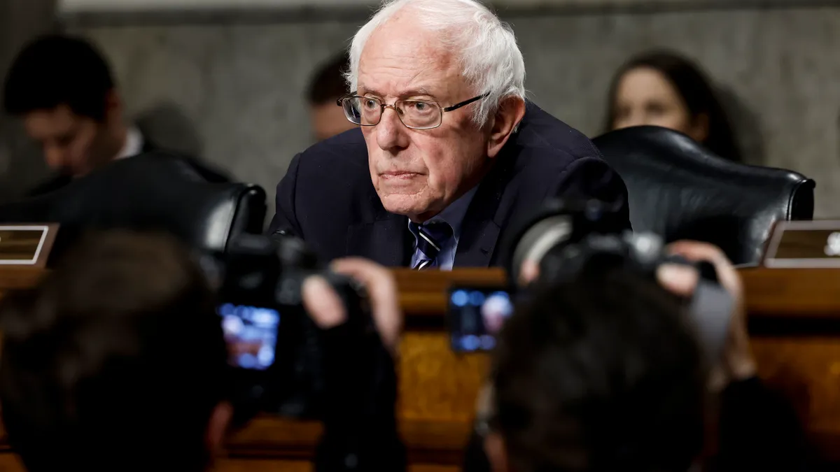 Bernie Sanders listens to testimony during a Senate HELP committee hearing