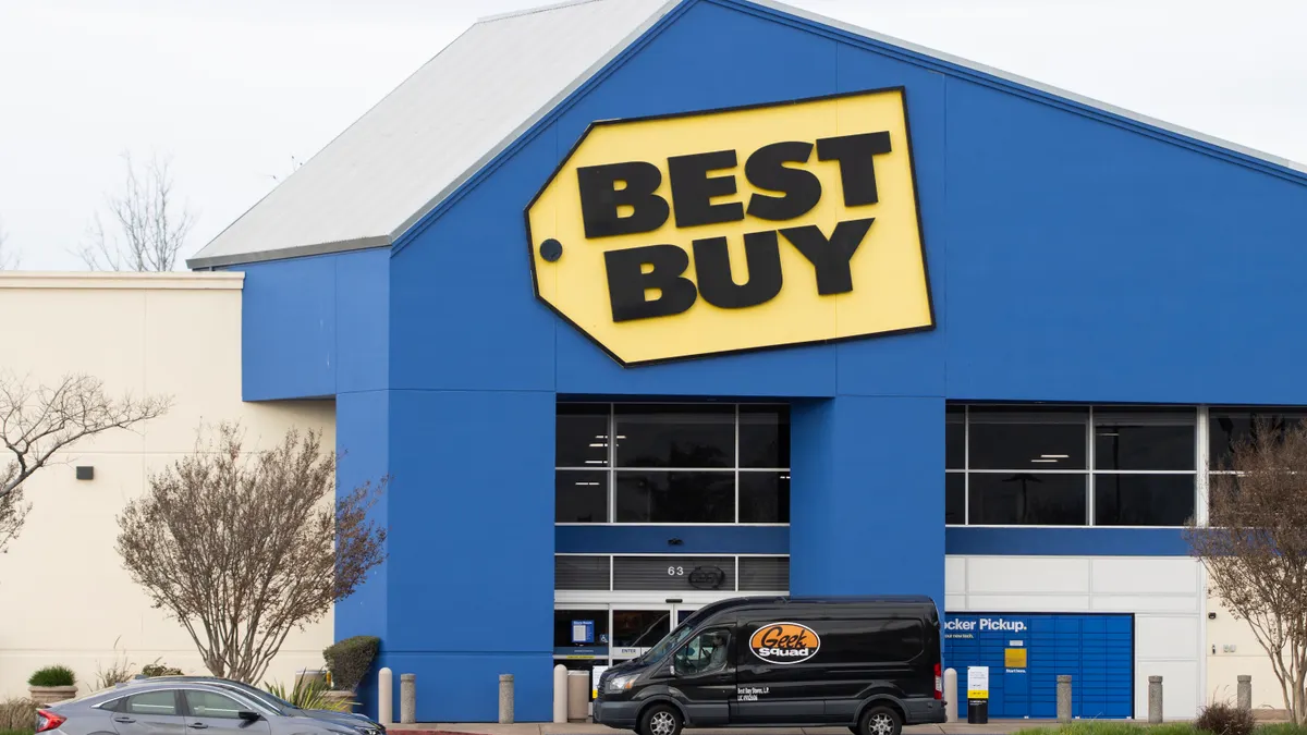 Front view of a Best Buy store in Milpitas, California, on Feb. 20, 2024.