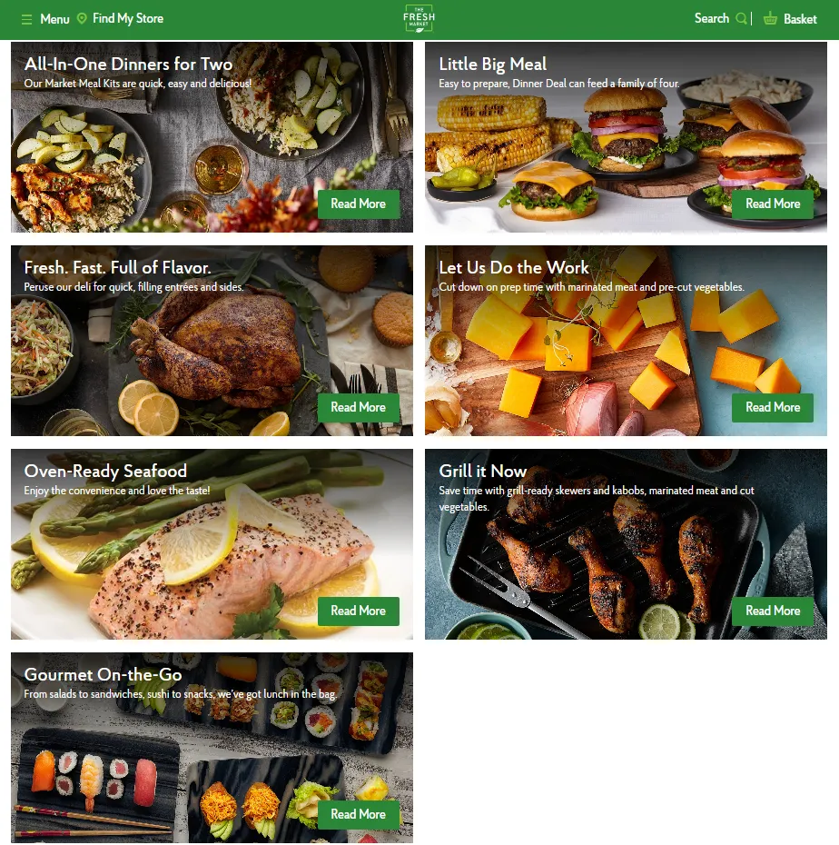 A grocer's webpage for meal solutions